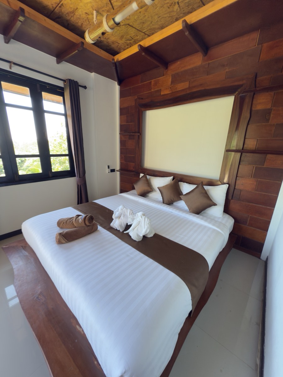 A guesthouse room with the beds turned down