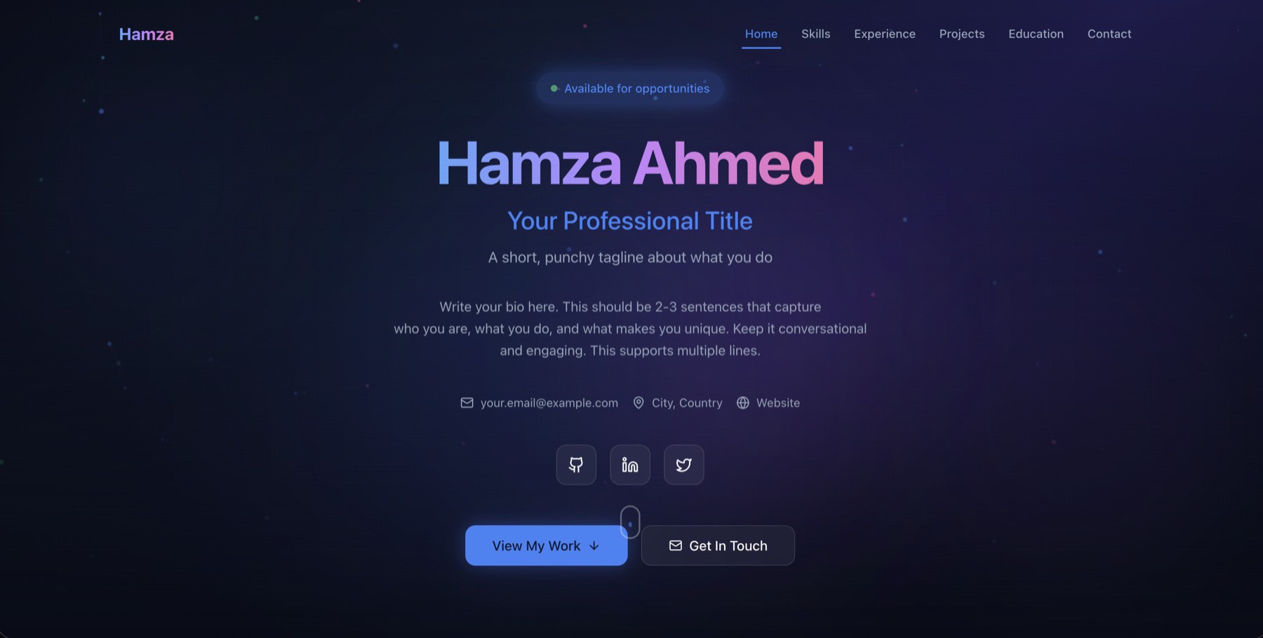 The Portfolio Template Pro homepage